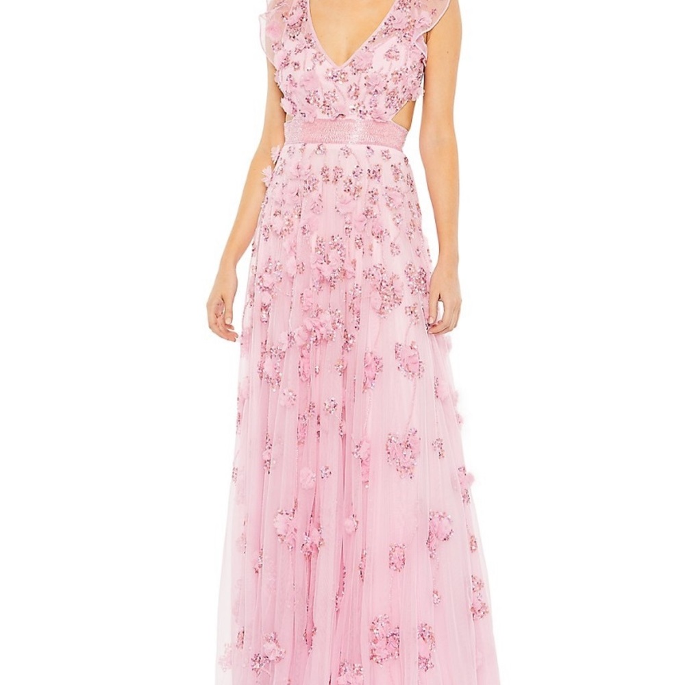Mac Duggal cutout embellished A-line gown, candy pink, size 4, new with tags